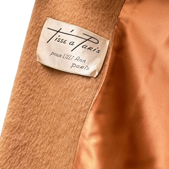 1960s Lilli Ann Tisse a Paris Caramel Swing Mohair Coat w/ Fur Collar, Bow 39” - Picture 10 of 16